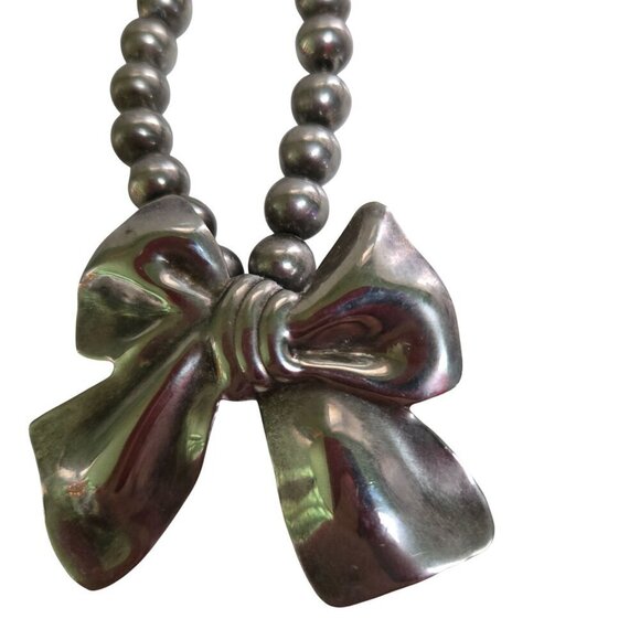 Vintage 1980s Silver Plated Bow Beaded 16 - Picture 2 of 6